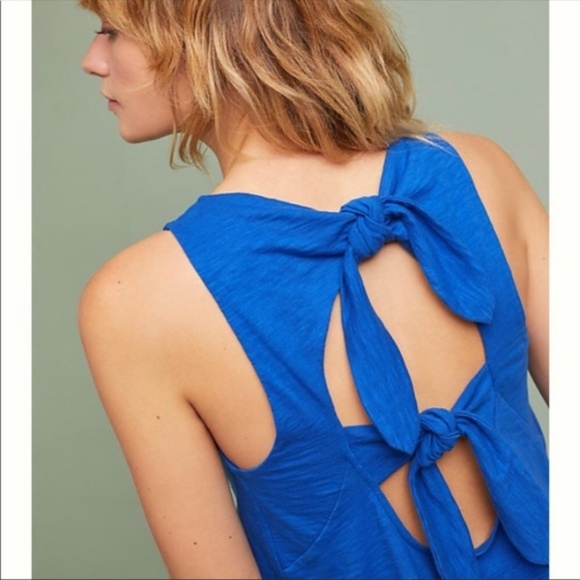Anthropologie RO&DE Bow Back Blue Tank Size L - Picture 3 of 8